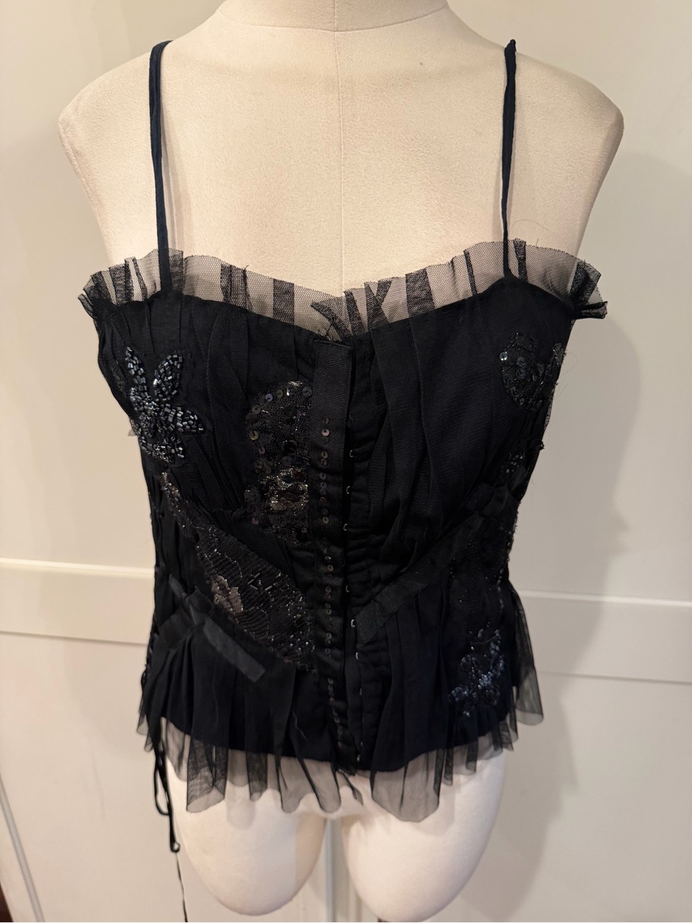 90s vintage Charlotte Russe Black Sequin Tulle Bustier Top